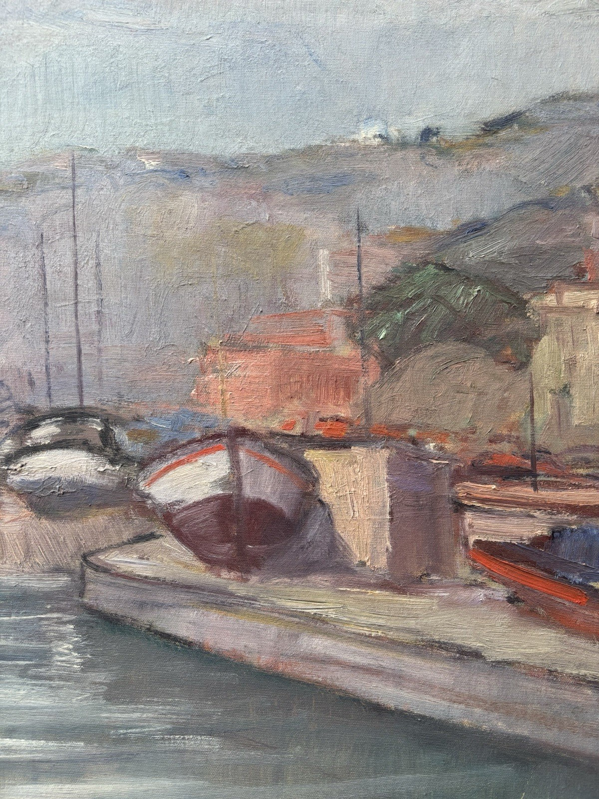 Quadro -Barche Al Porto- dipinto a olio su tela
