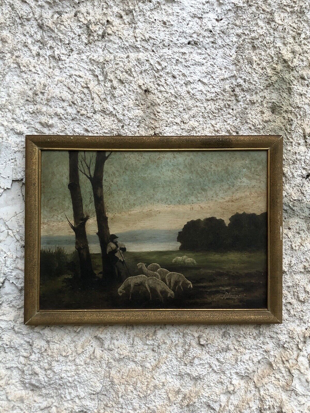 Quadro vintage -Paesaggio Con Gregge- dipinto a olio
