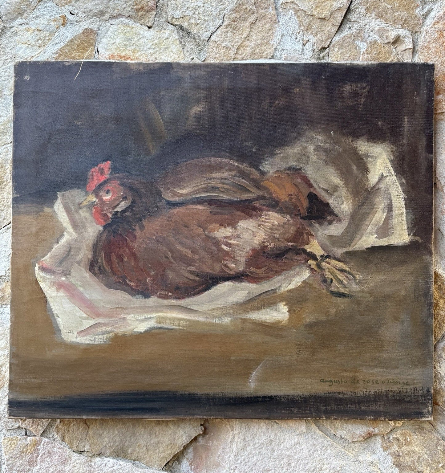 Quadro -Gallina- Augusto Orange De Rose dipinto a olio su tela
