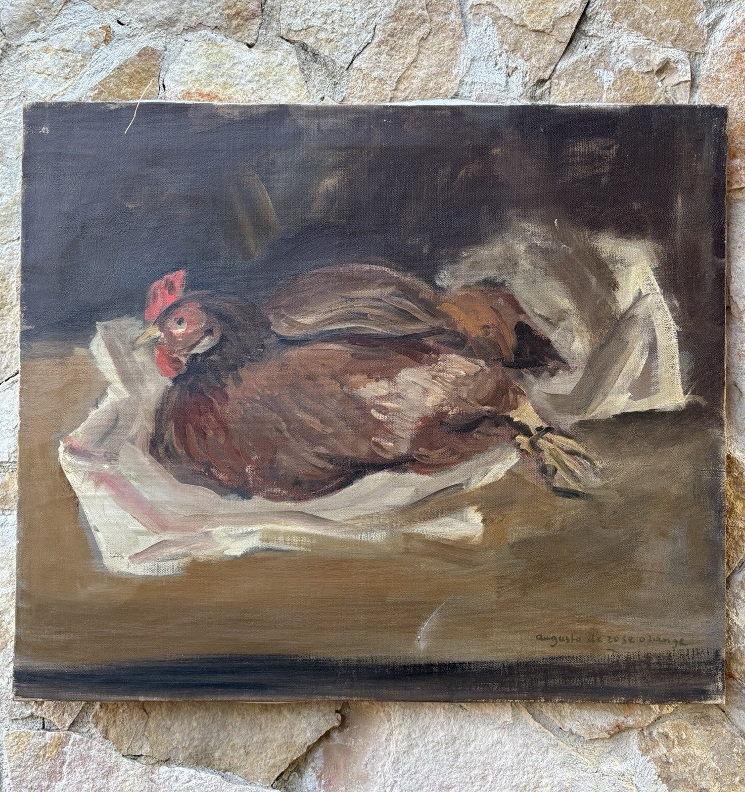 Quadro -Gallina- Augusto Orange De Rose dipinto a olio su tela
