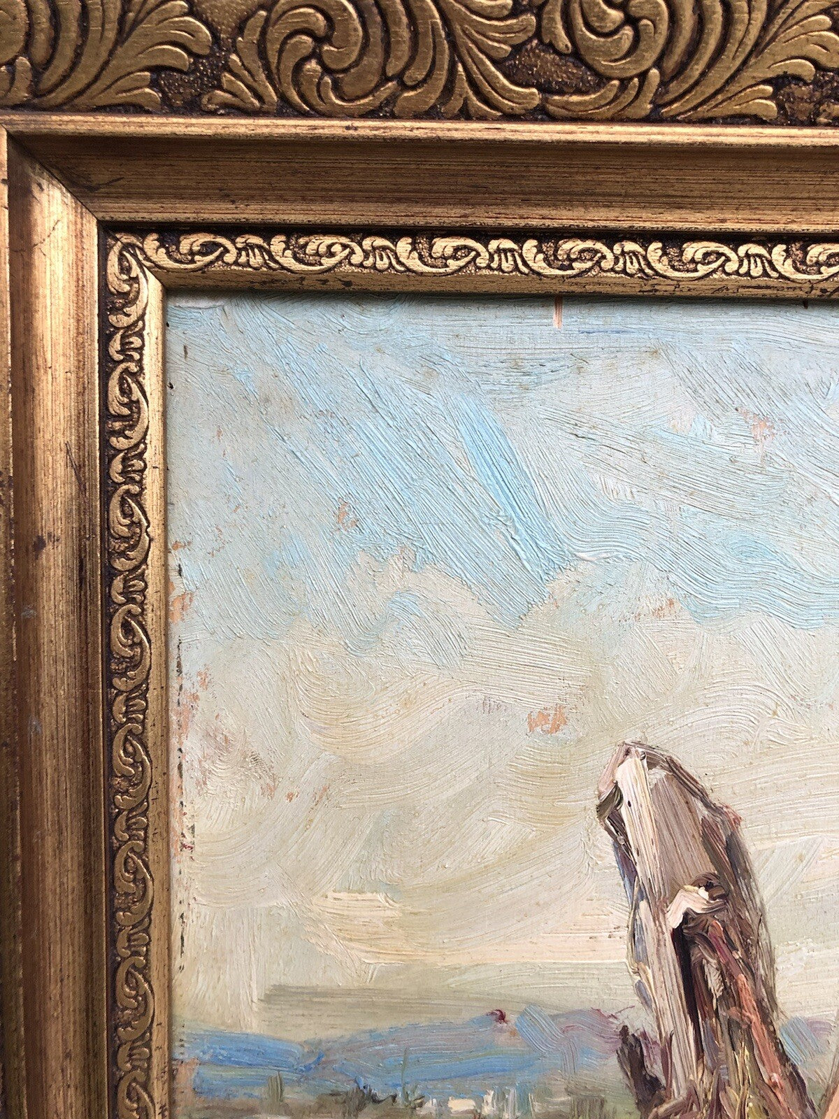 Quadro vintage -Paesaggio Con Carretto- dipinto a olio su tavoletta