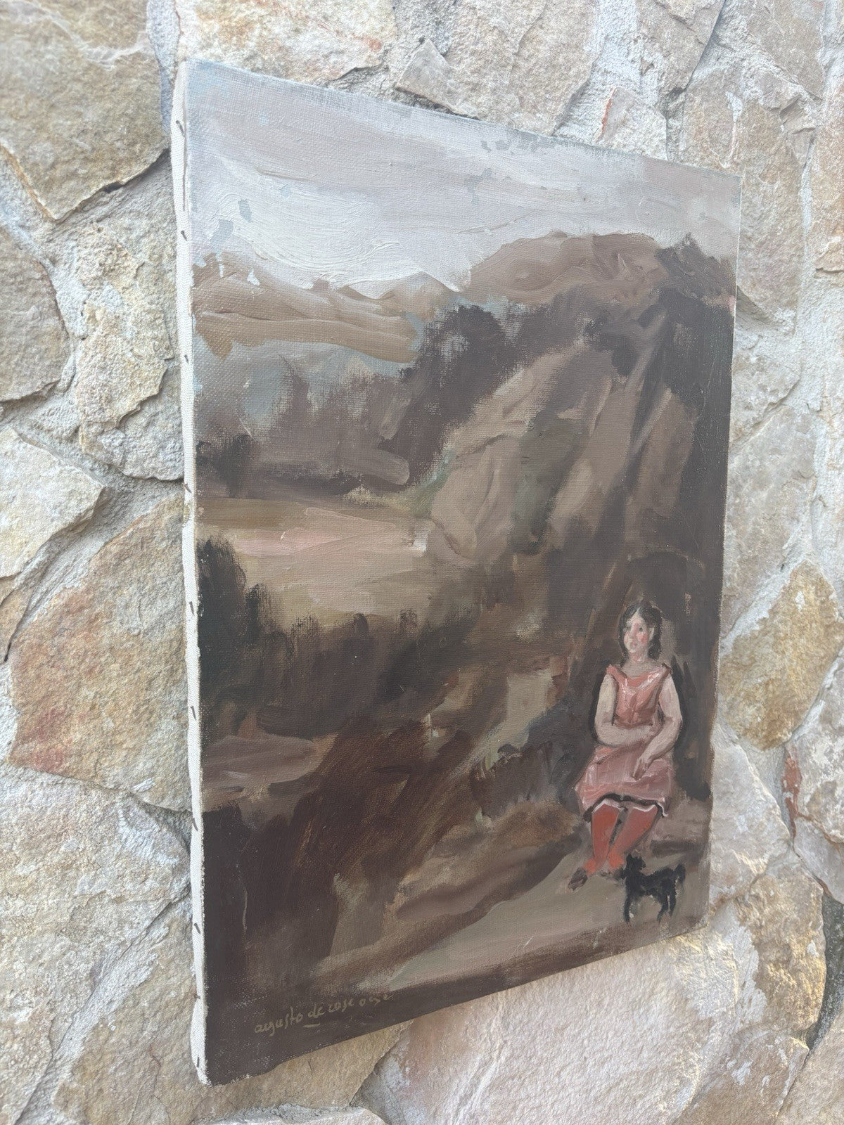 Quadro -Paesaggio Con Figura- Augusto Orange De Rose dipinto a olio su tela