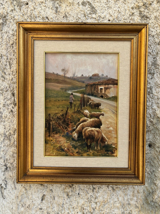 Quadro -Paesaggio Con Gregge- Giovanni Parlato dipinto a olio su tavoletta