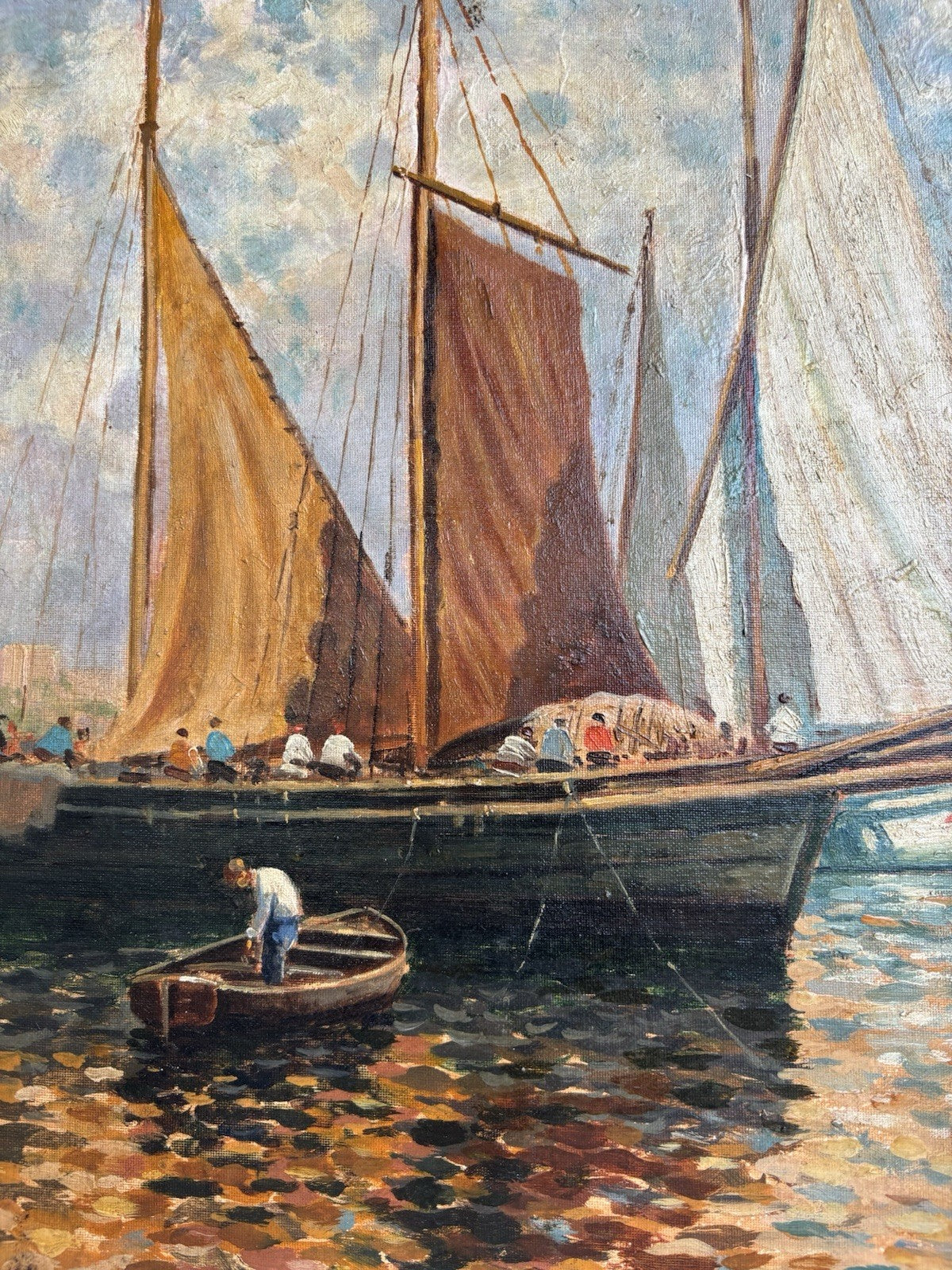 Quadro -Marina Con Barche- Ernesto Loreto dipinto a olio
