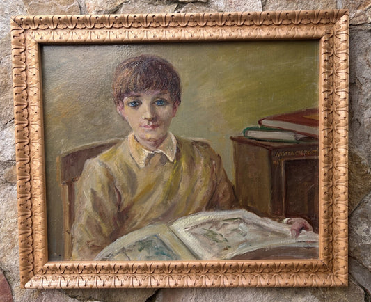 Quadro -Giovane In Lettura- Angela Carugati- dipinto a olio