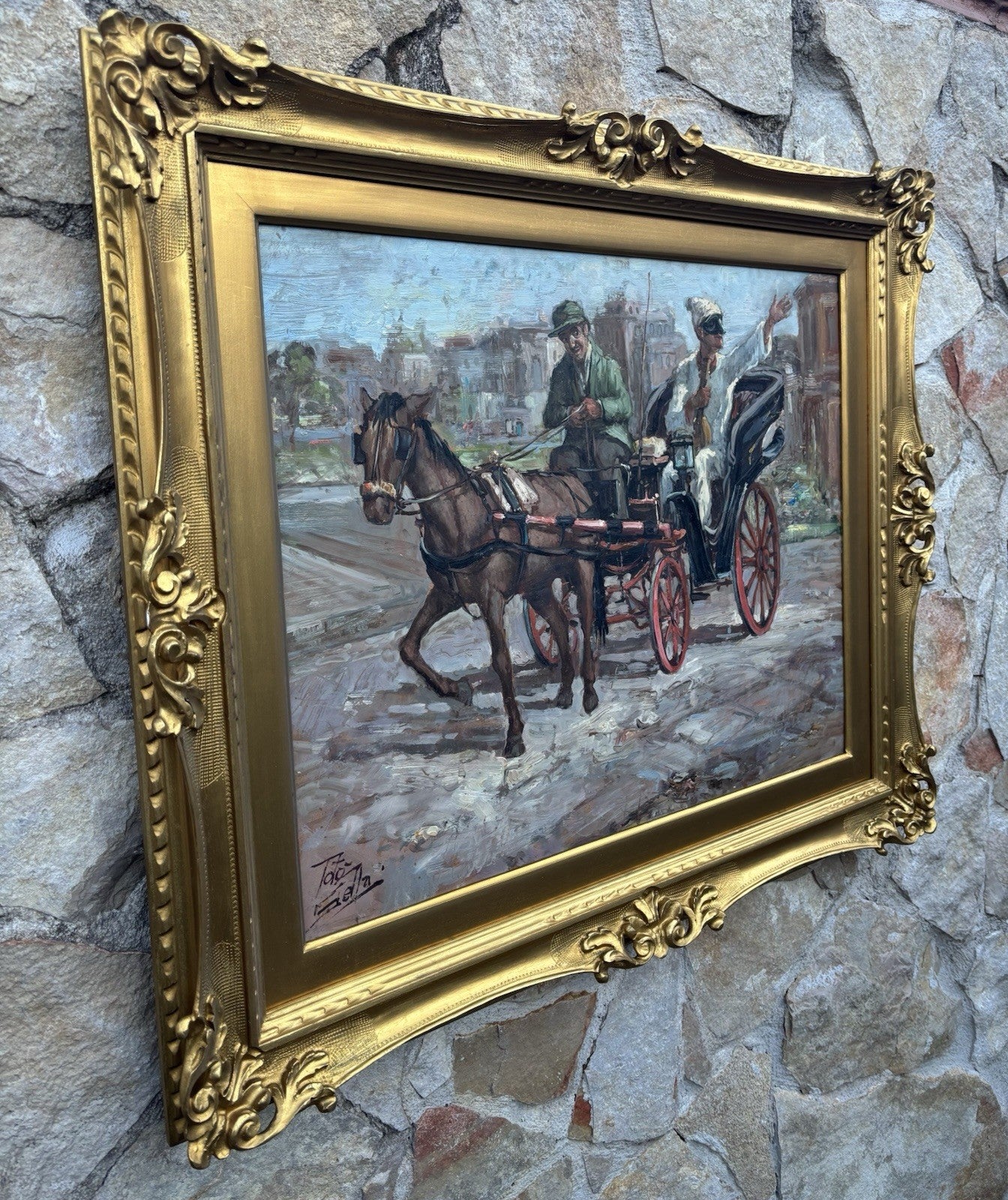 Quadro -Pulcinella In Carrozza- dipinto a olio