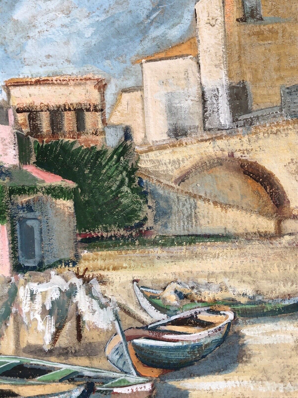 Quadro vintage -Barche A Riposo- dipinto a tecnica mista su cartoncino