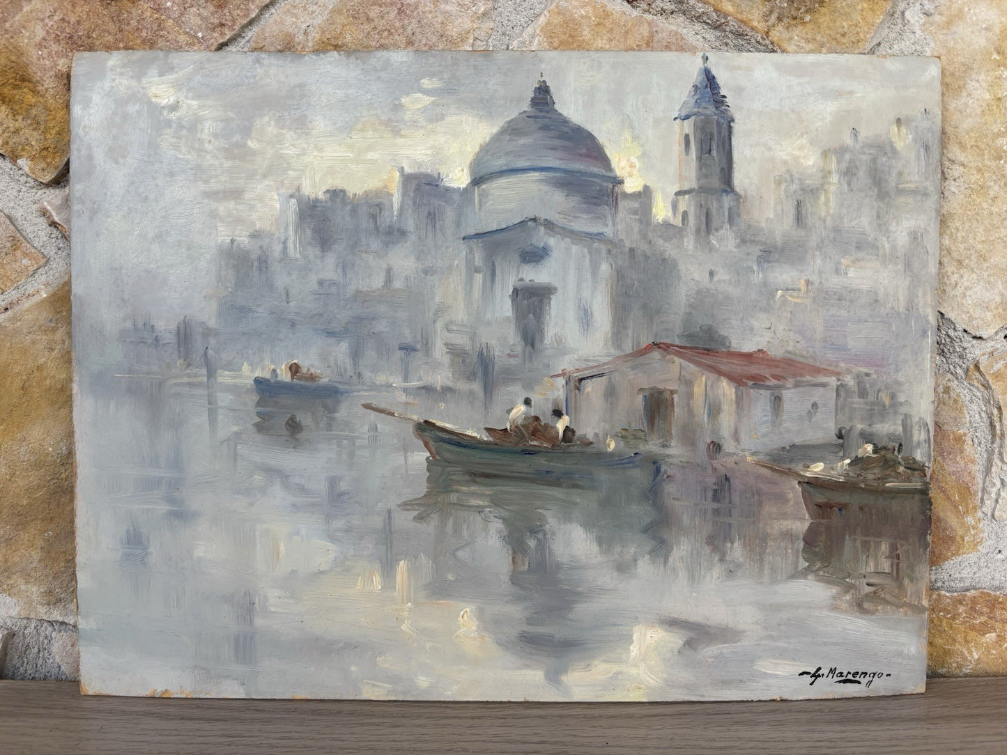 Quadro -Marina Con Barche- dipinto a olio