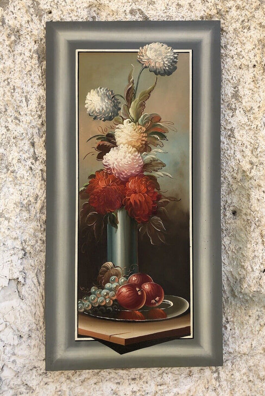 Quadro vintage -Natura Morta Con Fiori- dipinto a olio su tela