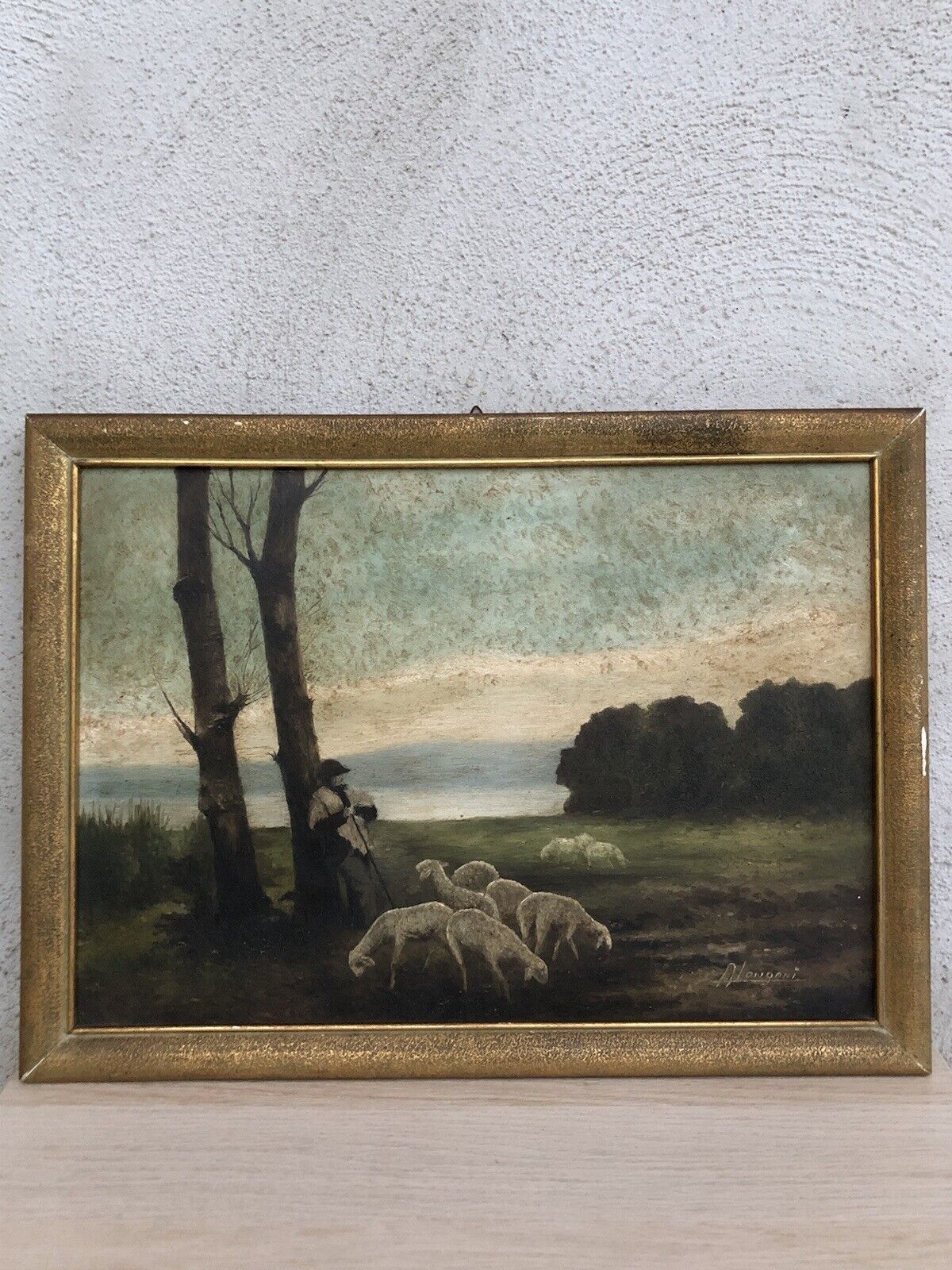 Quadro vintage -Paesaggio Con Gregge- dipinto a olio
