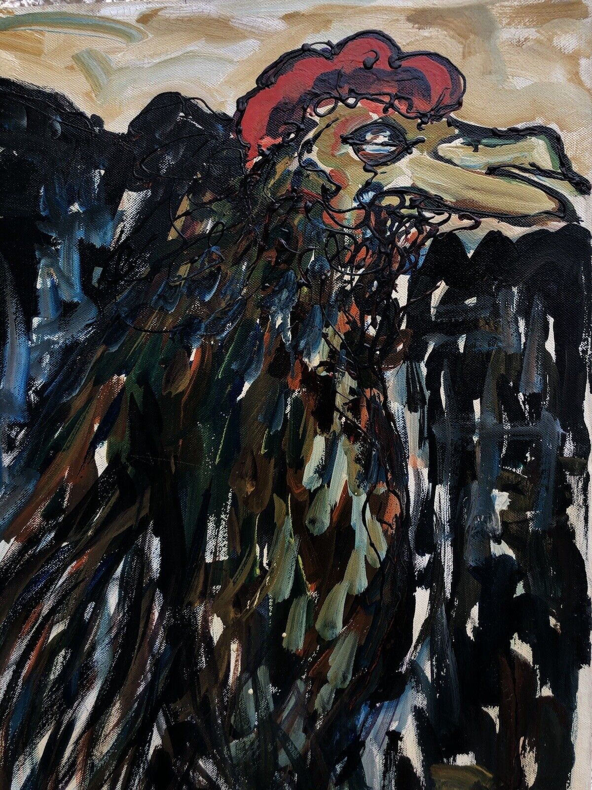 Quadro vintage -Gallo- dipinto a olio su tela