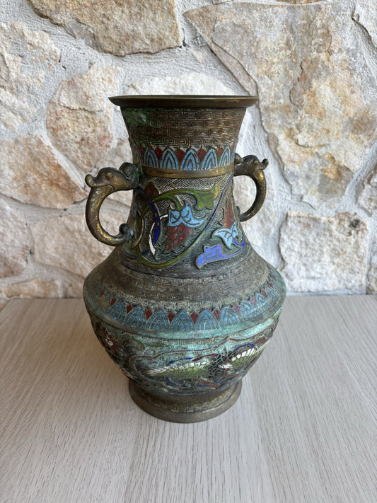 Vaso Vintage In Bronzo E Cloisonnè