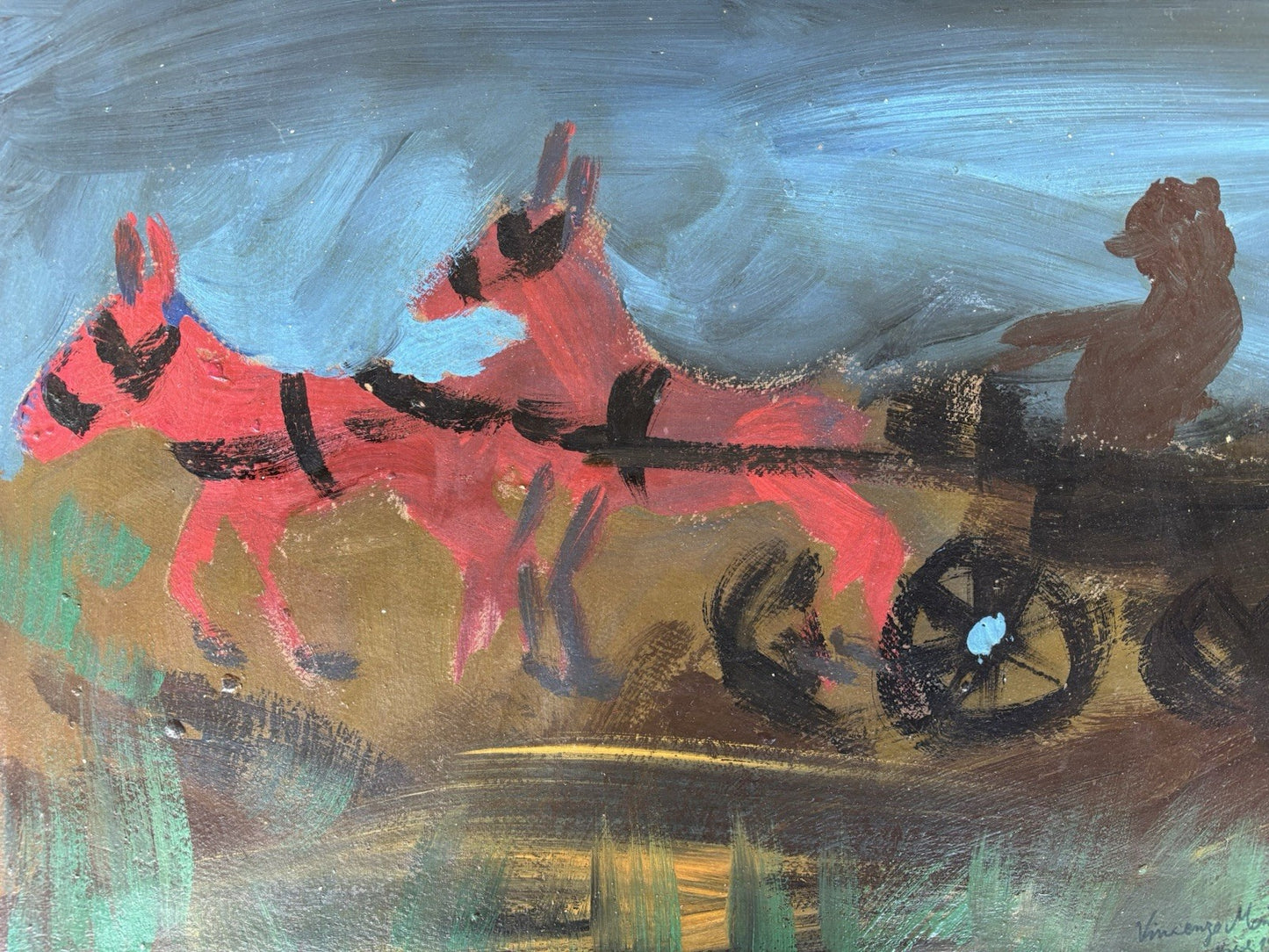 Quadro -Carrozza Con Cavalli- Vincenzo Montefusco dipinto a olio