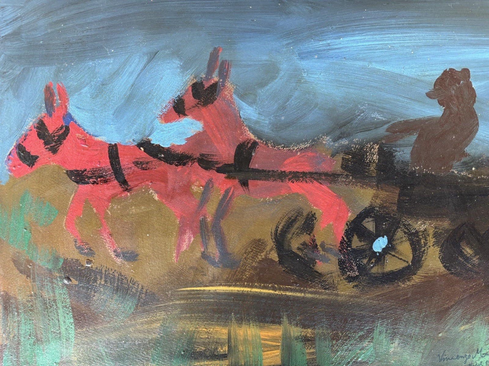Quadro -Carrozza Con Cavalli- Vincenzo Montefusco dipinto a olio