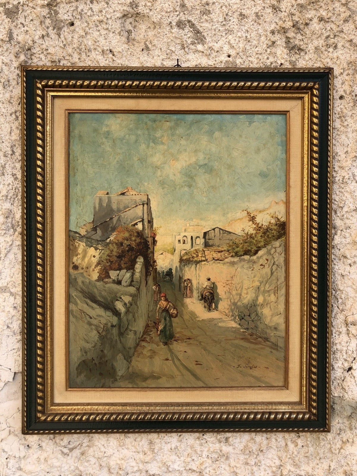 Quadro -Strada Con Figure- dipinto a olio su tavoletta