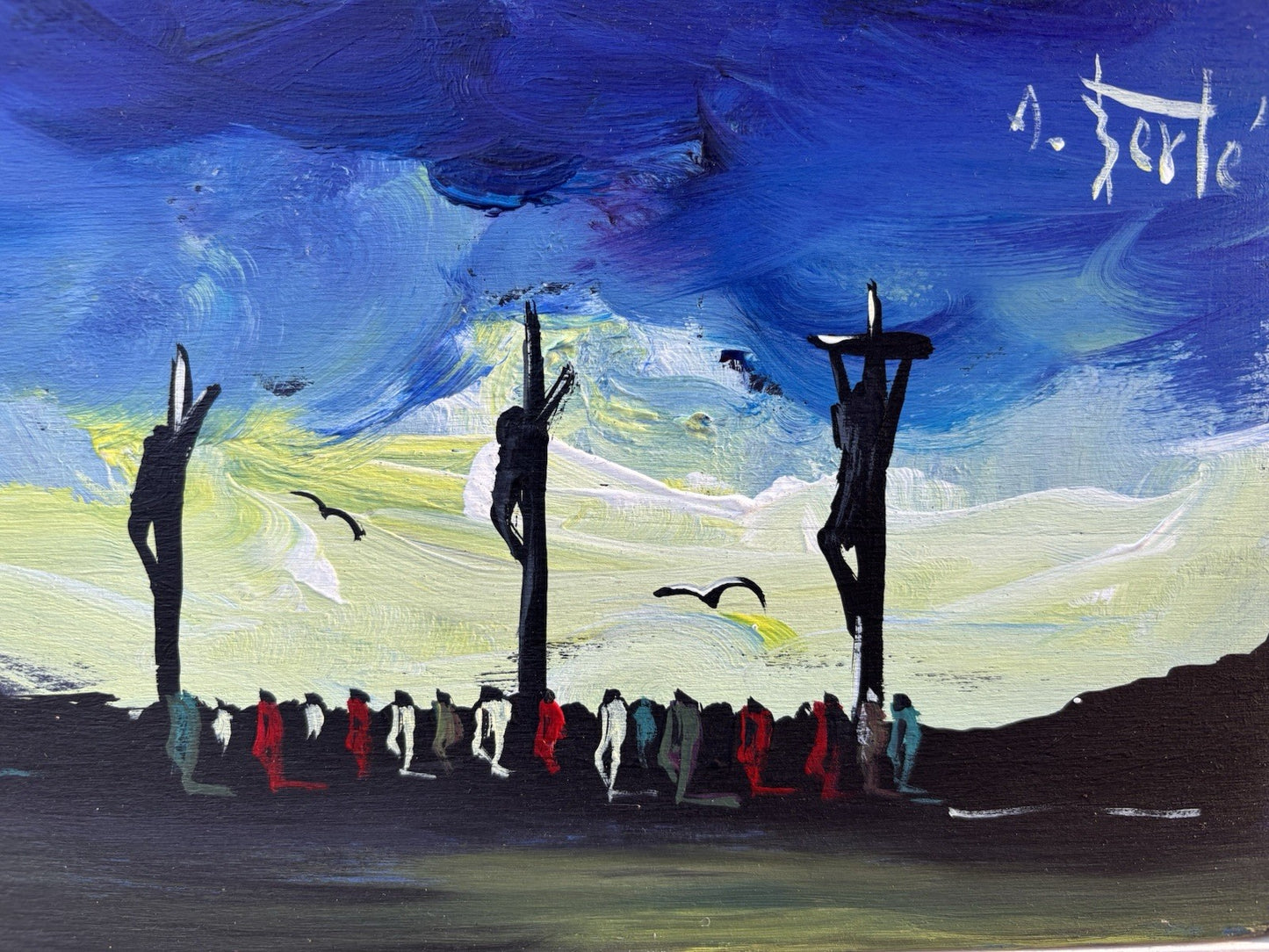 Quadro -Calvario- Antonio Bertè dipinto su tavoletta