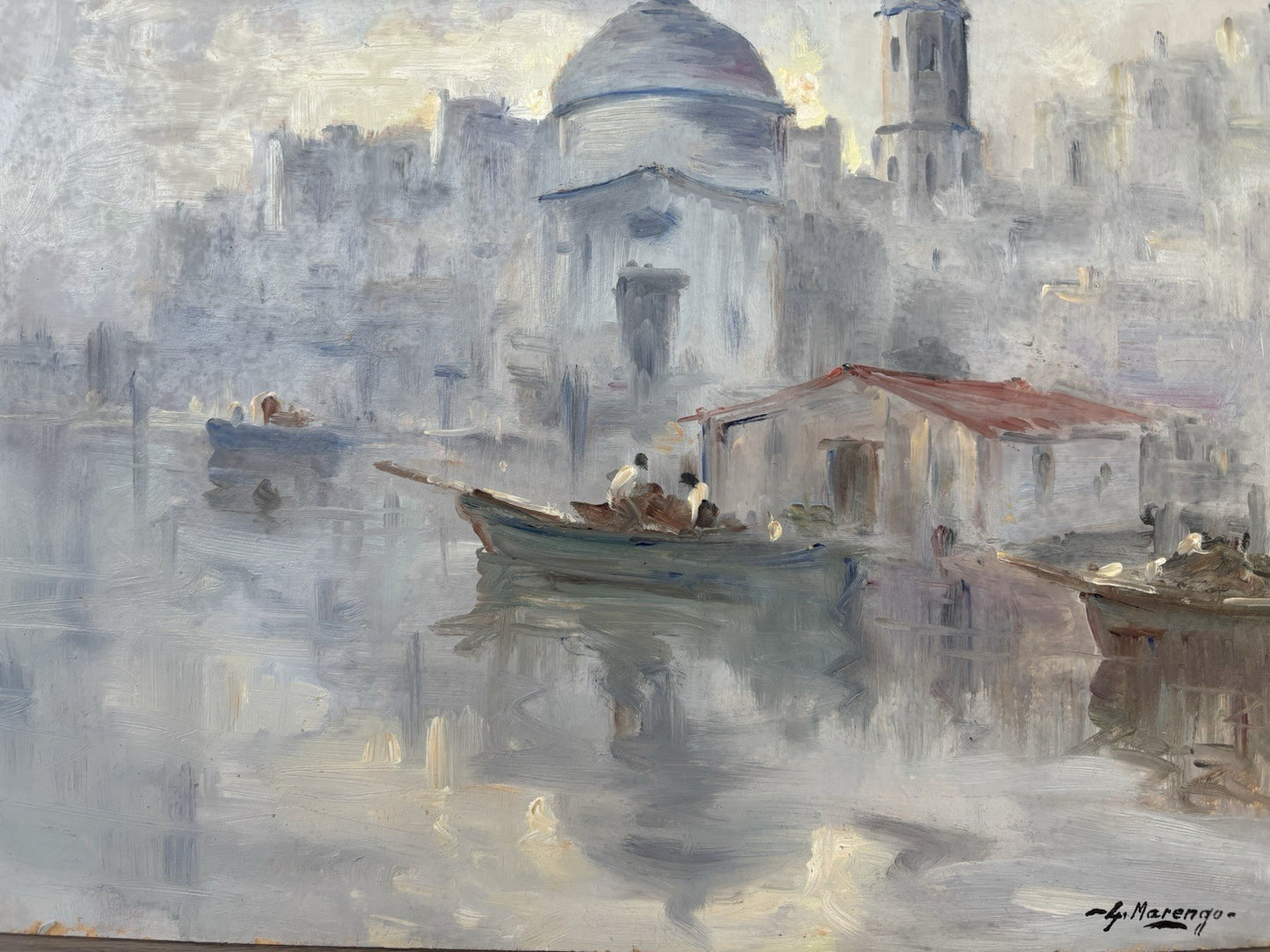 Quadro -Marina Con Barche- dipinto a olio