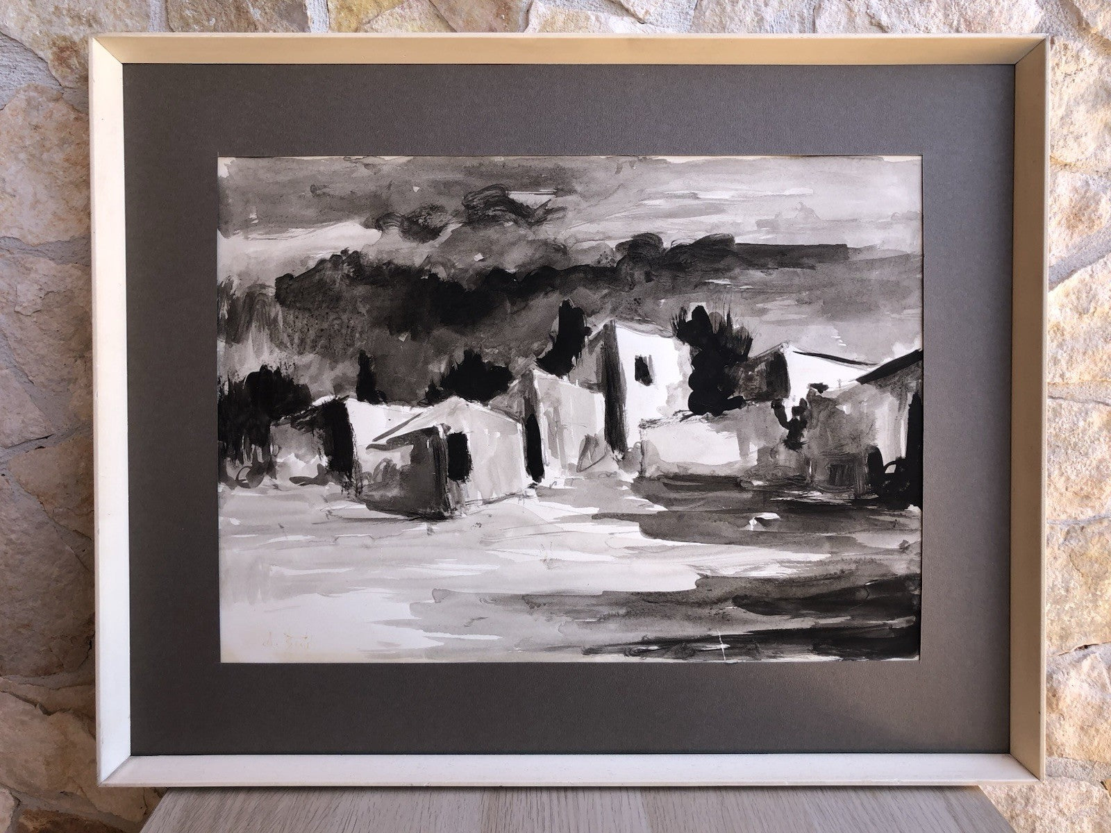 Quadro -Paesaggio- Antonio Bertè realizzato a china su carta