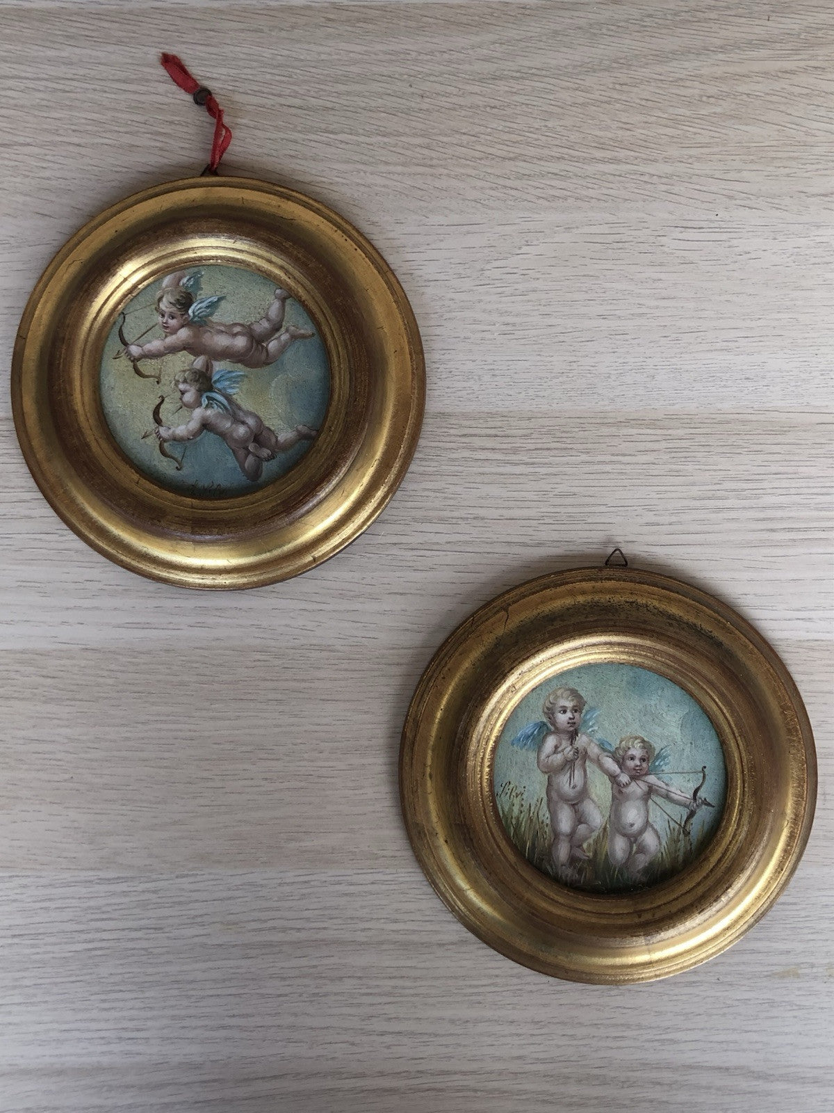 Coppia Di Quadri Vintage, Puttini, Dipinti A Olio