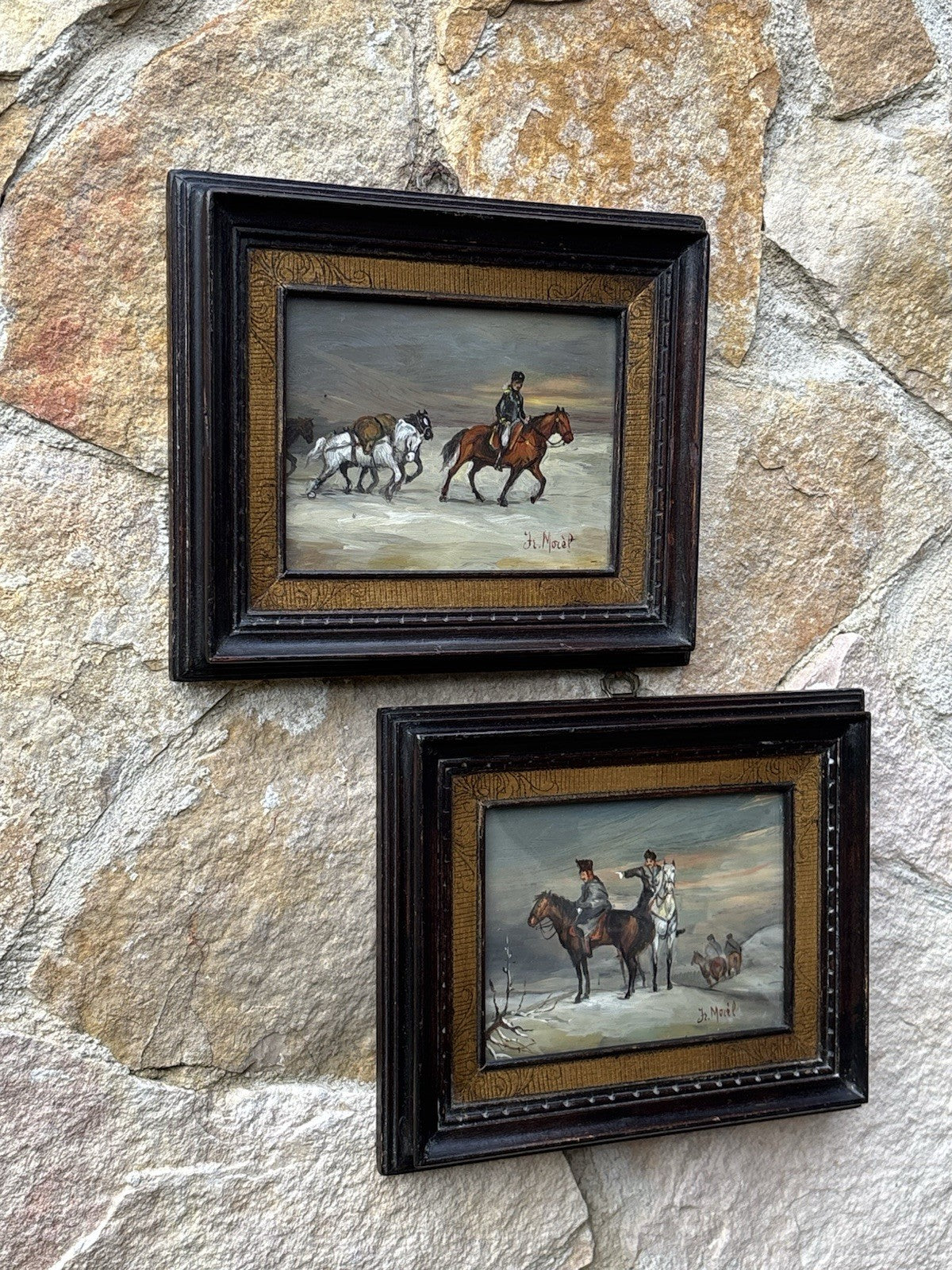 Coppia Di Quadri Vintage, Miniature Dipinte A Olio Su Rame