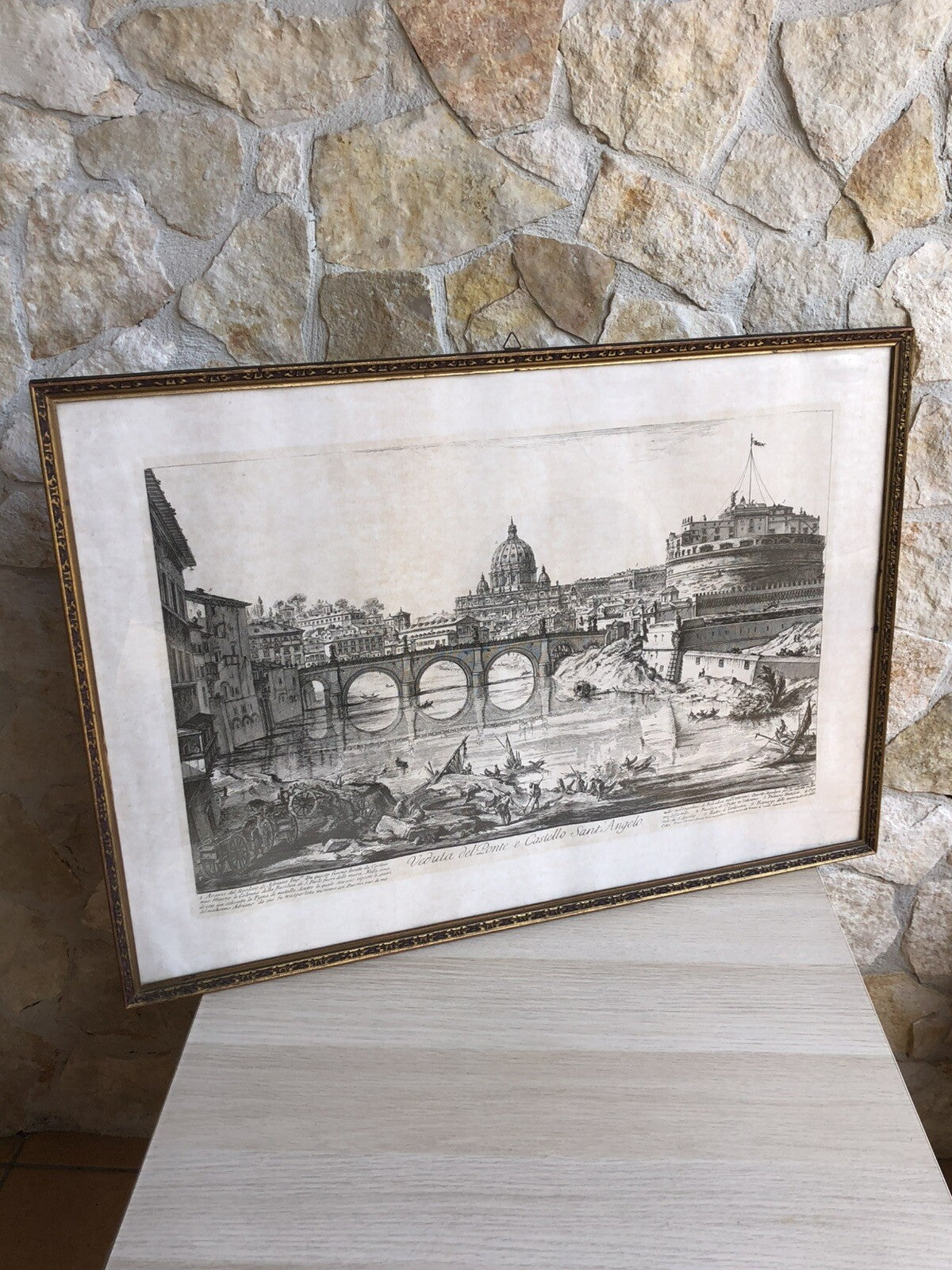 Stampa Vintage Roma, Veduta Del Ponte E Castel Sant’Angelo