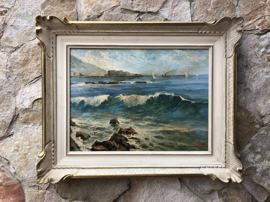 Quadro -Marina Napoli- dipinto a olio su tavola
