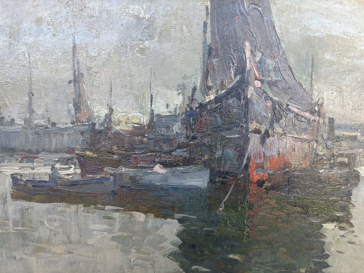 Quadro -Marina Con Barche- dipinto a olio su tela