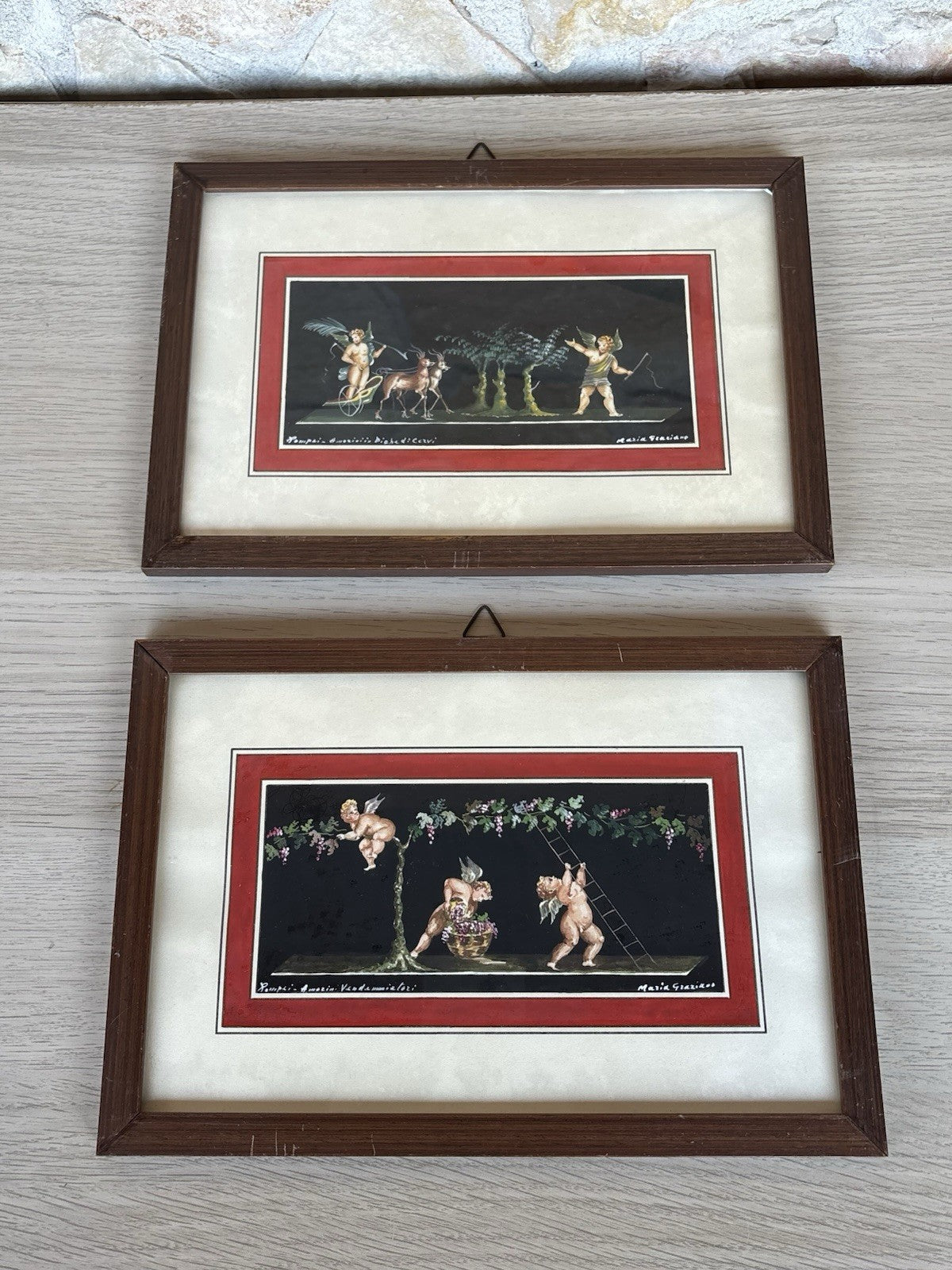 Coppia Di Quadri Vintage- Amorini- Gouache Dipinti A Mano