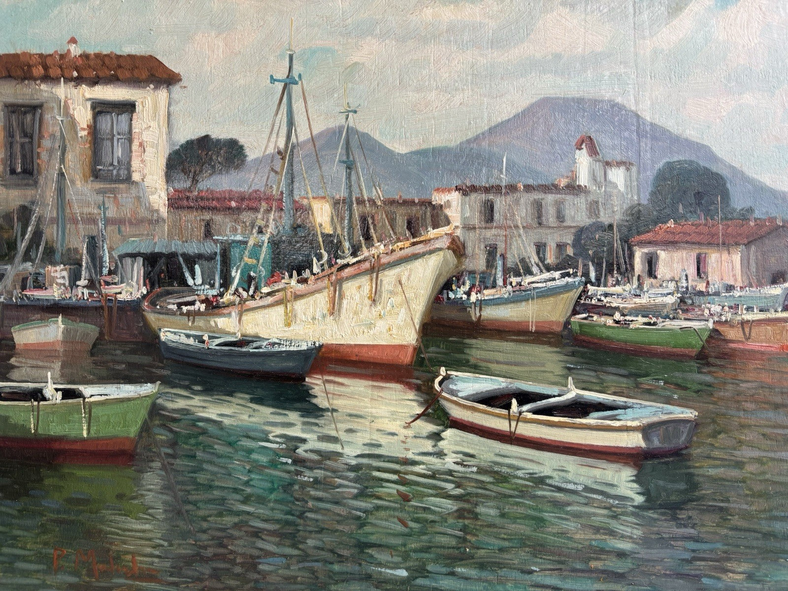 Quadro -Marina Con Barche- Paolo Malerba dipinto a olio
