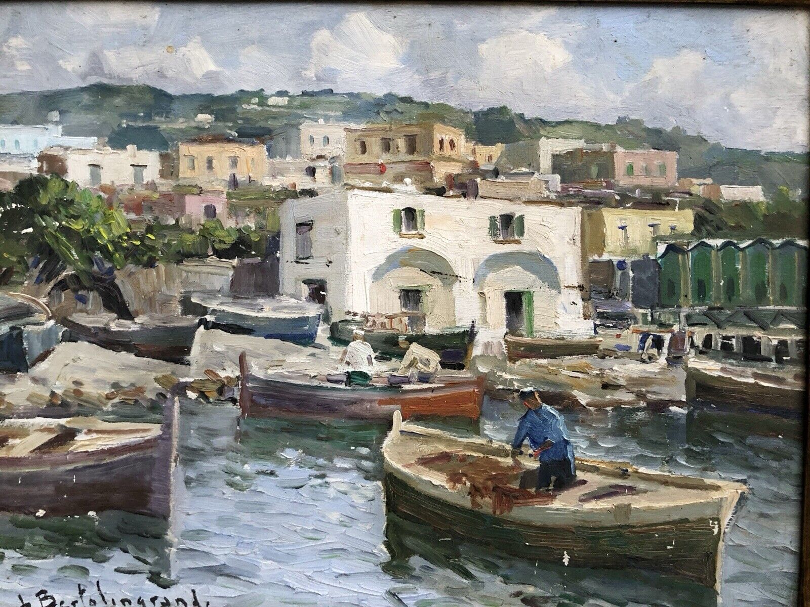 Quadro -Marina Con Barche- dipinto a olio
