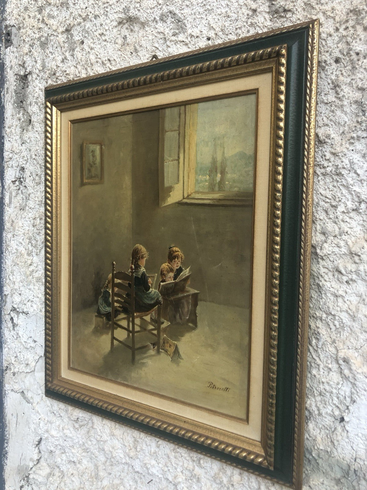Quadro -Fanciulli In Lettura- dipinto a olio su tela