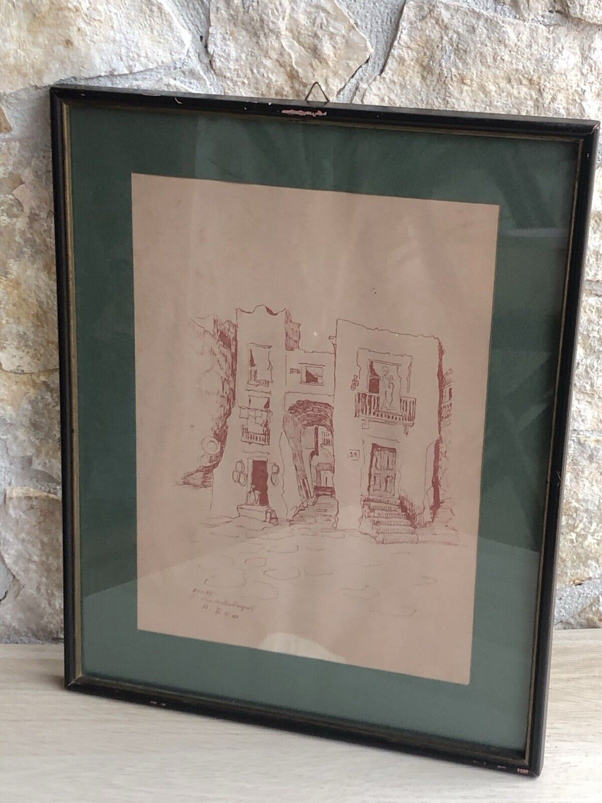 Quadro -Vico Costantinopoli- disegno a tecnica mista su carta