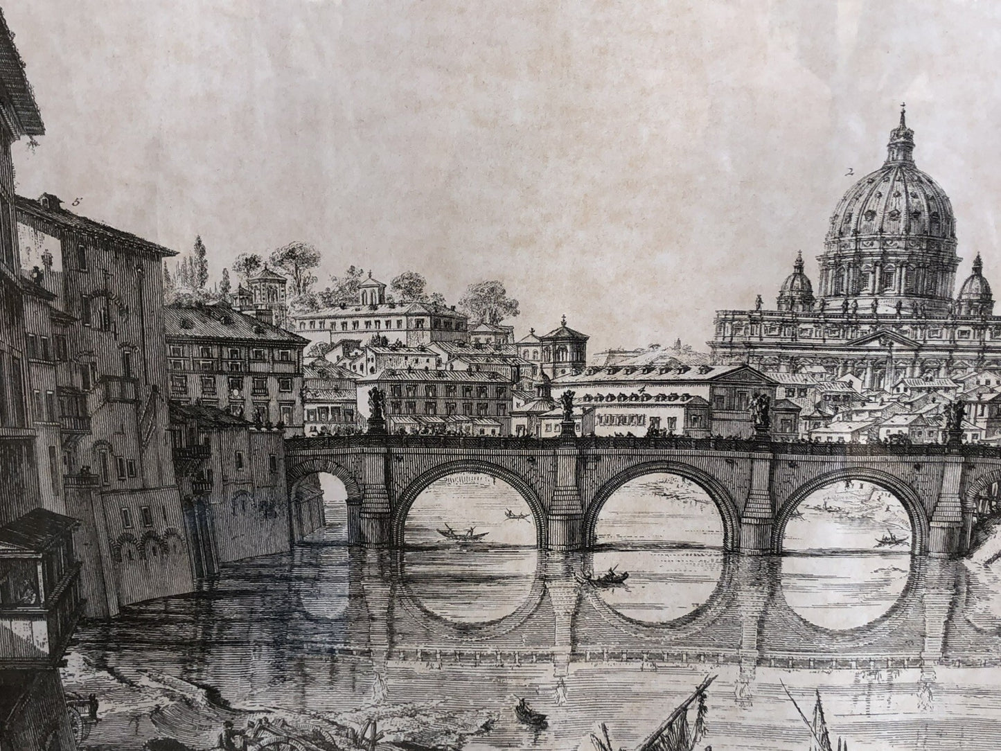Stampa Vintage Roma, Veduta Del Ponte E Castel Sant’Angelo
