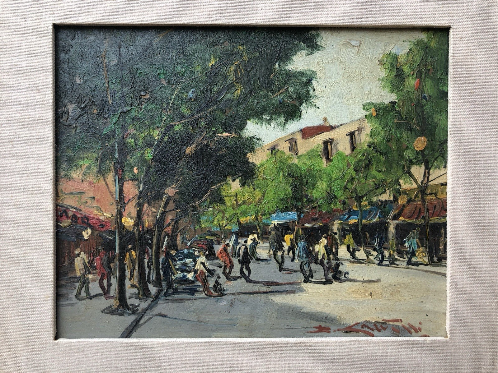 Quadro vintage - Strada Con Figure- dipinto a olio su tavoletta