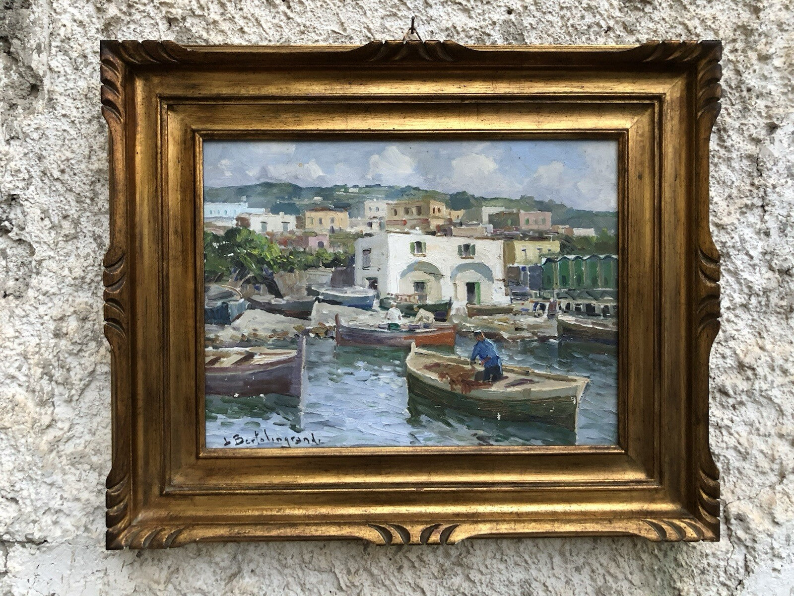 Quadro -Marina Con Barche- dipinto a olio