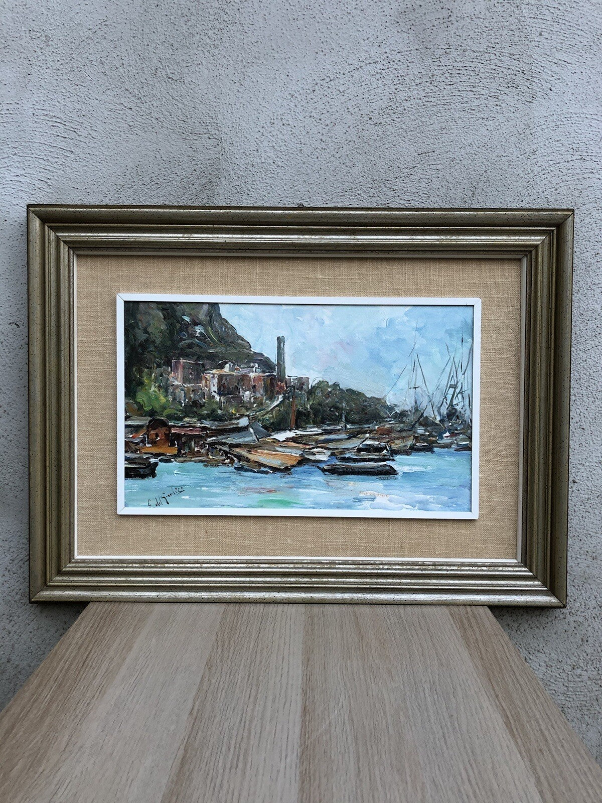 Quadro vintage -Marina Con Barche- dipinto a olio