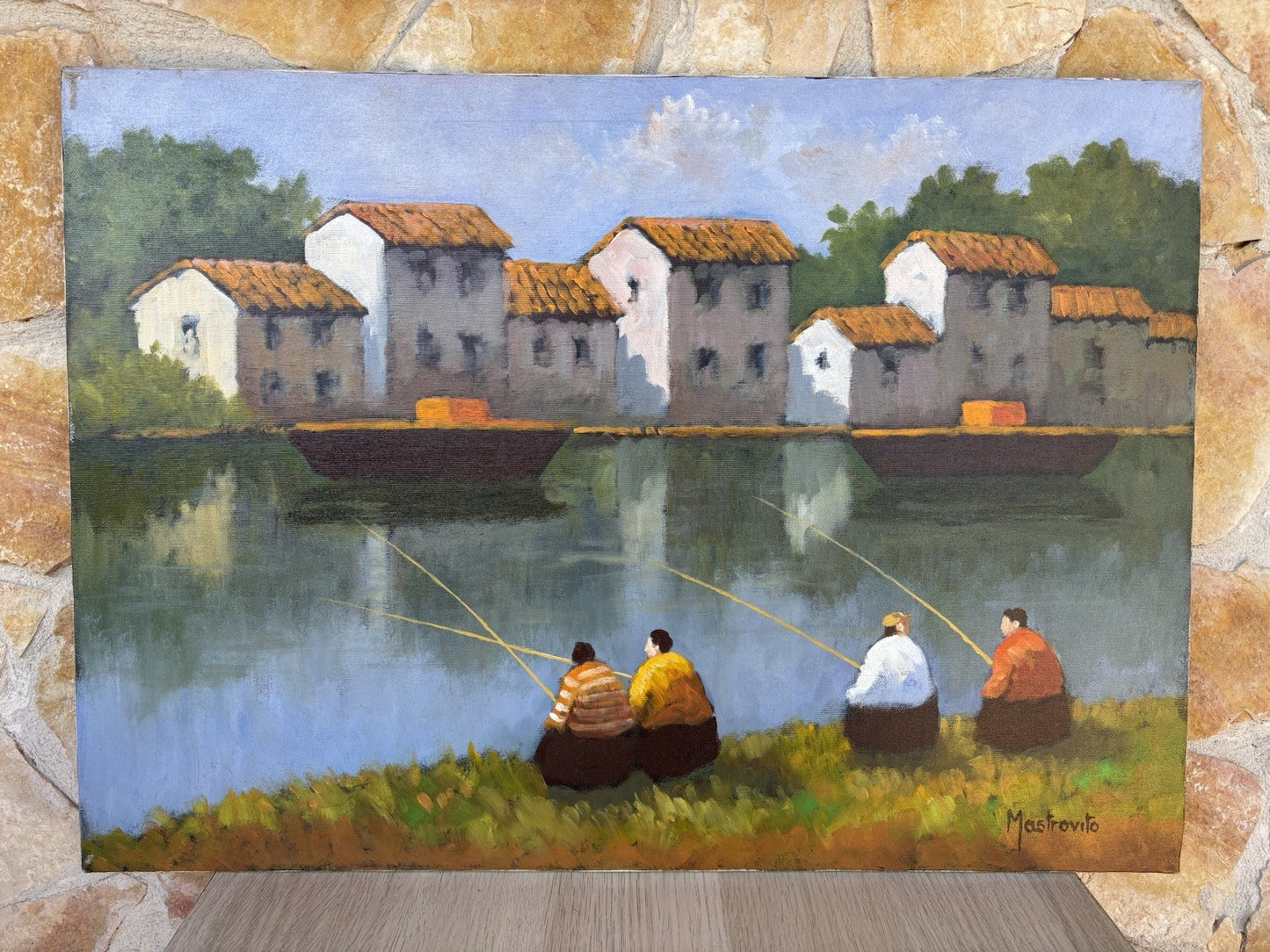 Quadro -Pesatori- Adolfo Mastrovito dipinto a olio su tela