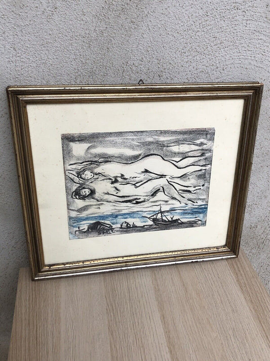 Quadro vintage -Paesaggio Con Figure- dipinto a tecnica Mista