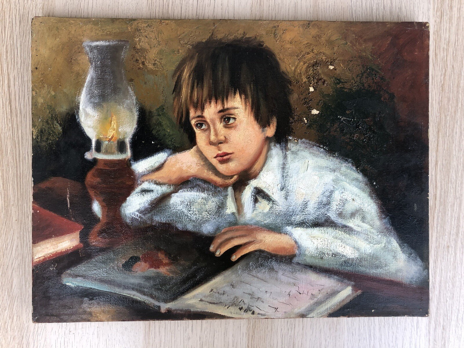 Quadro vintage -Studente In Lettura- dipinto a olio su tela