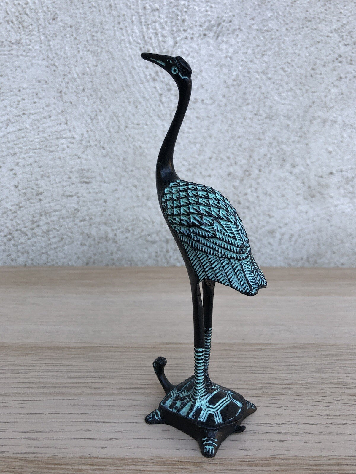 Scultura Vintage Airone Su Tartaruga In Bronzo Cinese