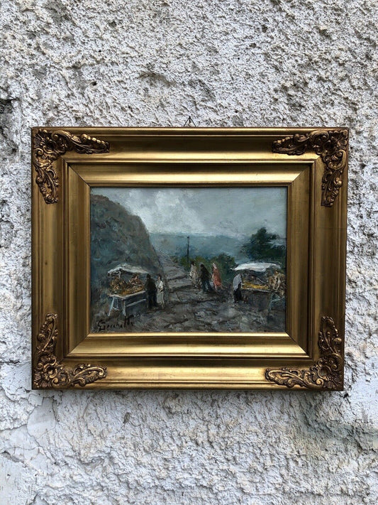 Quadro -Paesaggio Con Figure- Gaetano Bocchetti dipinto a olio su tela