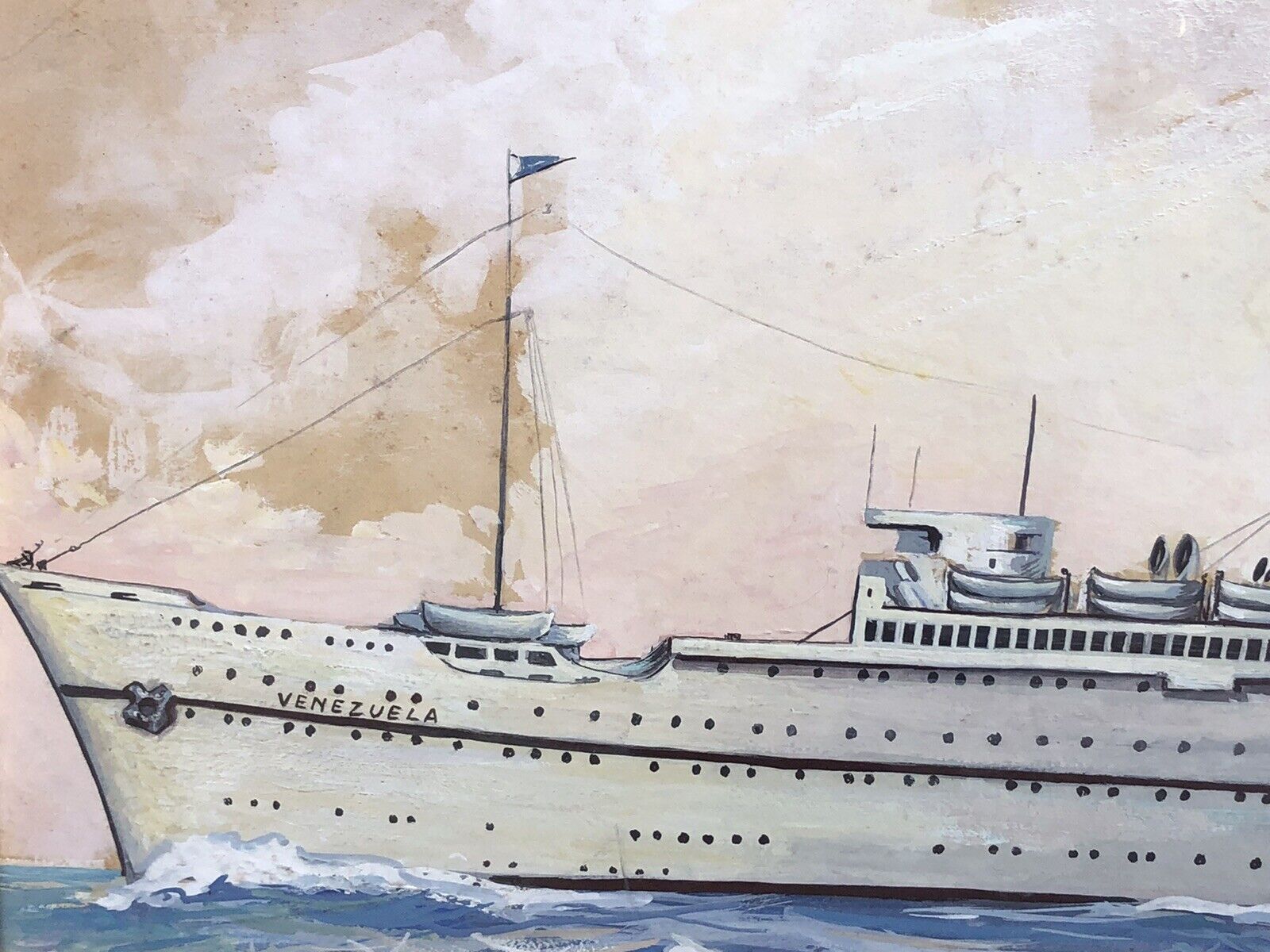 Quadro dipinto Nave “Venezuela Grimaldi Siosa Line” vintage
