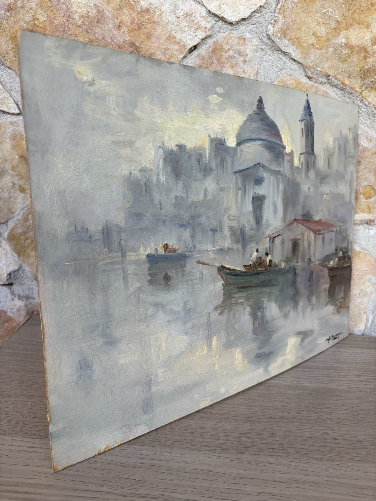 Quadro -Marina Con Barche- dipinto a olio