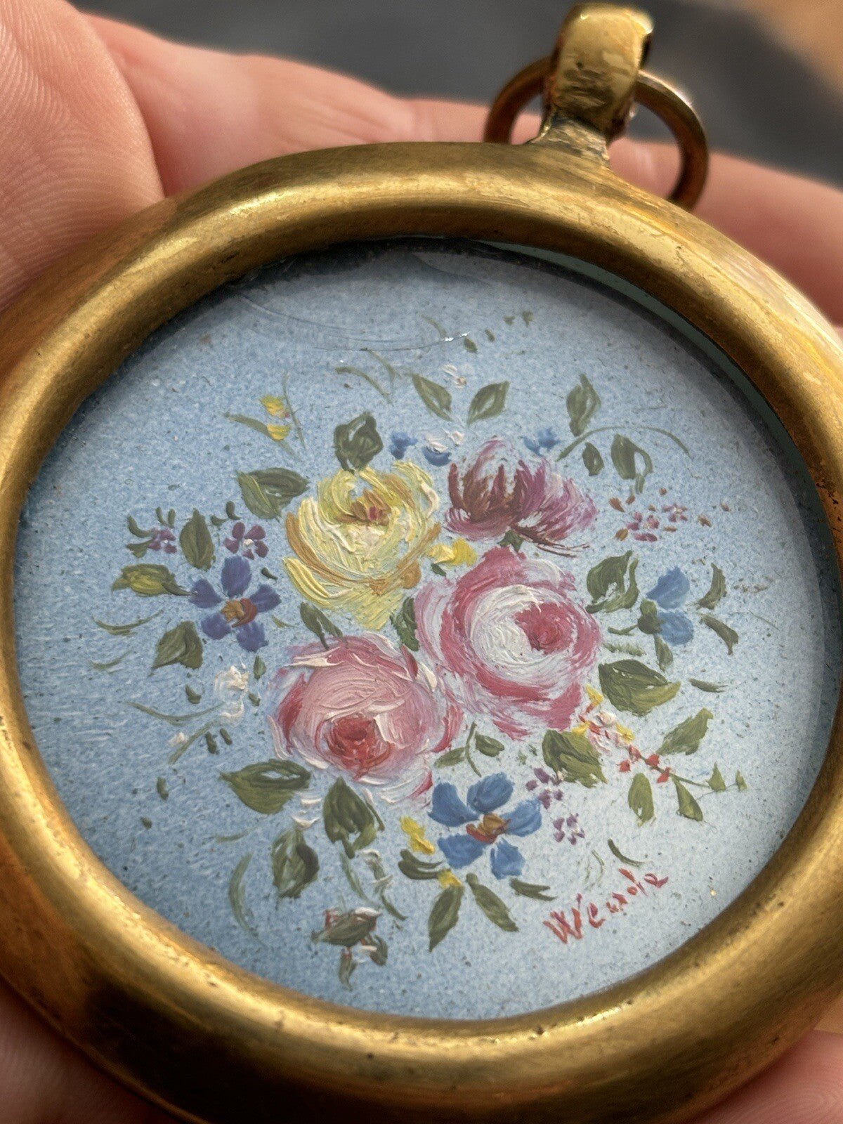 Quadretto Vintage Miniatura Fiori Dipinto A Olio