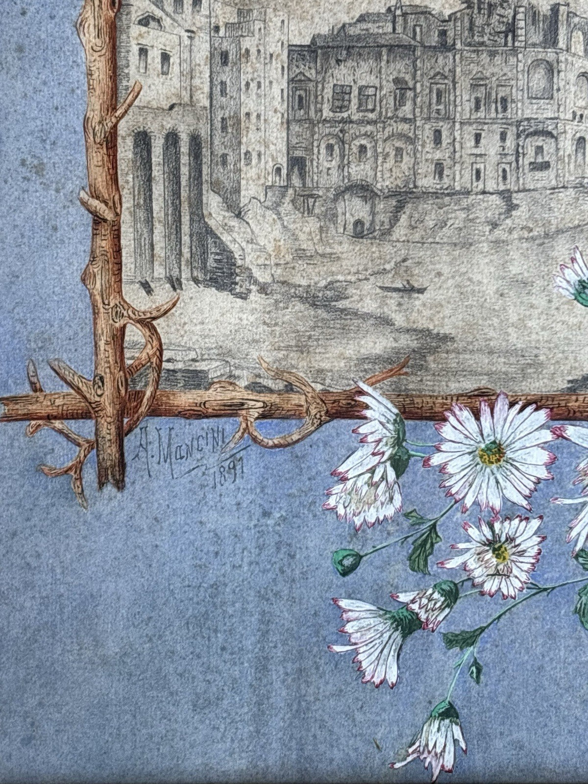 Quadro antico -Palazzo Donn’Anna- realizzato a tecnica mista