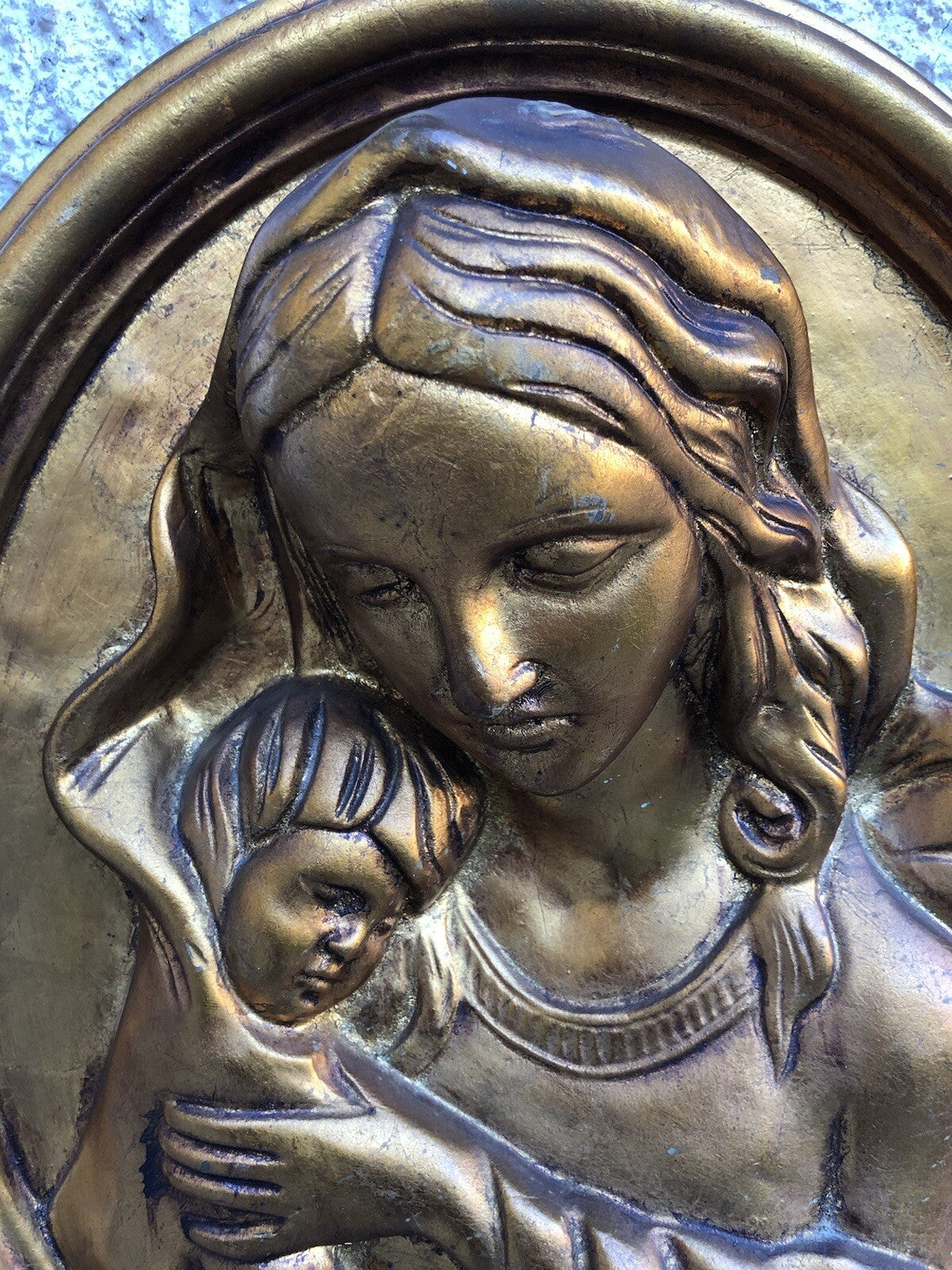Quadro Madonna Con Bambino A Rilievo In Legno, Pasta Legno