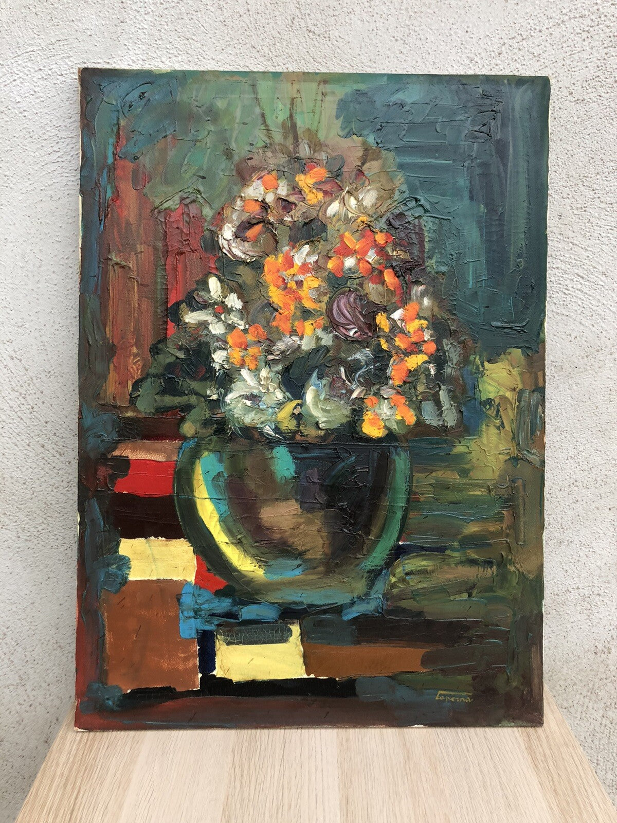 Quadro vintage -Vaso Con Fiori- dipinto a olio su tela