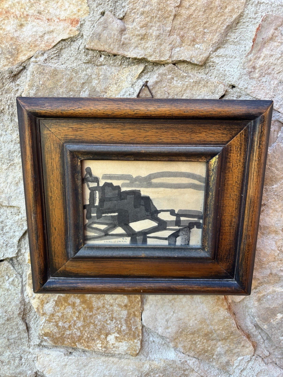Quadro miniatura -Paesaggio Con Case- Mario Sangiovanni disegno su carta