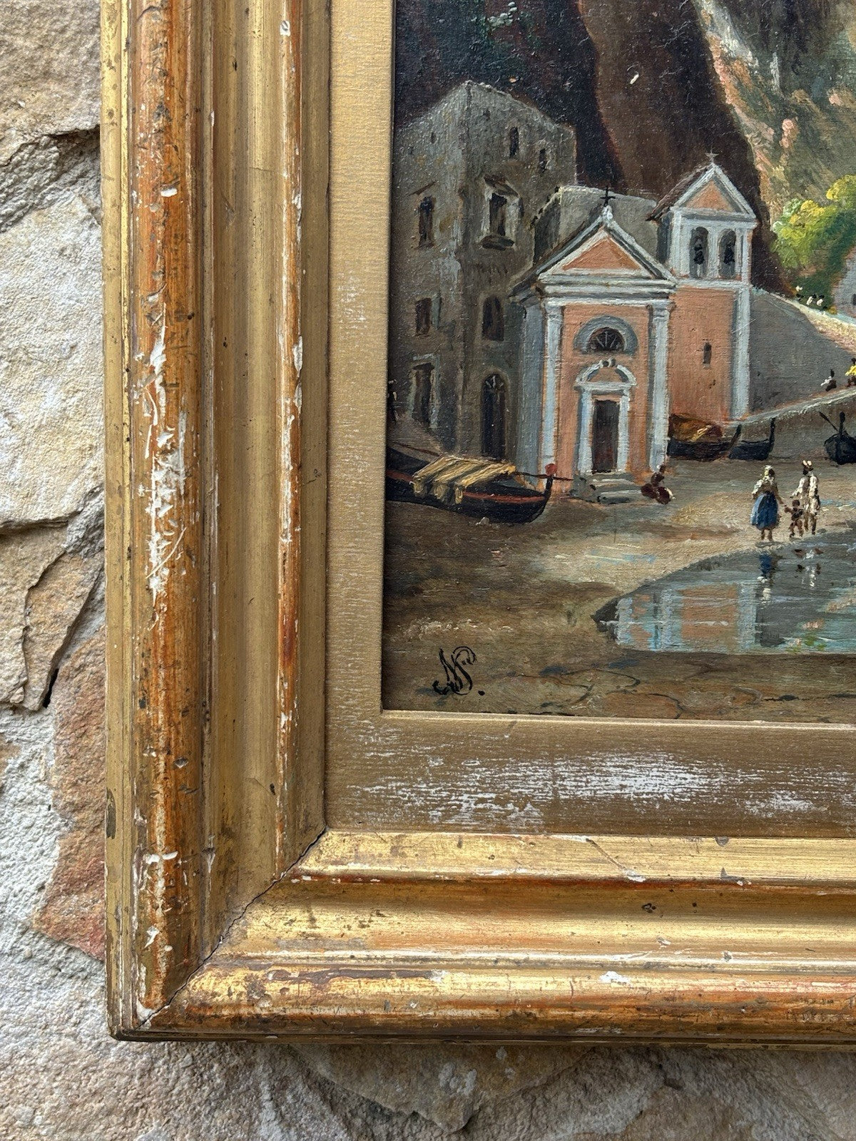Quadro antico - Paesaggio Con Marina- dipinto a olio su tavola