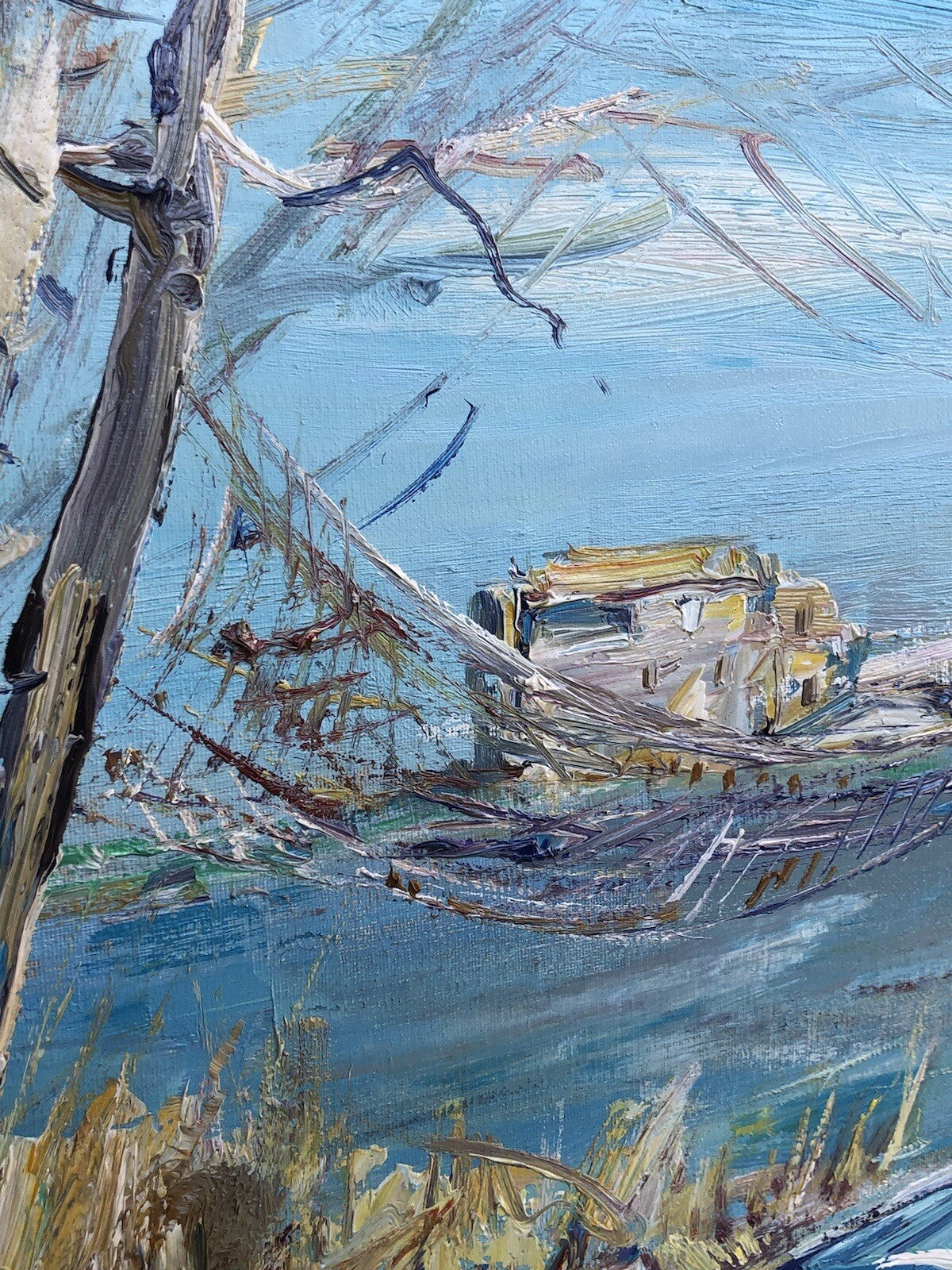 Quadro vintage -Barca A Riposo- dipinto a olio su tela